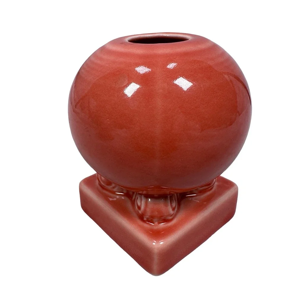 Vintage‎ Fiestaware Bulb Candle Holder Persimmon Pink Pedestal Scroll Base